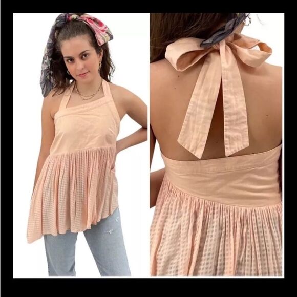Free People Asymmetrical Peach Flowy Halter Top. Size Small. - Picture 1 of 5